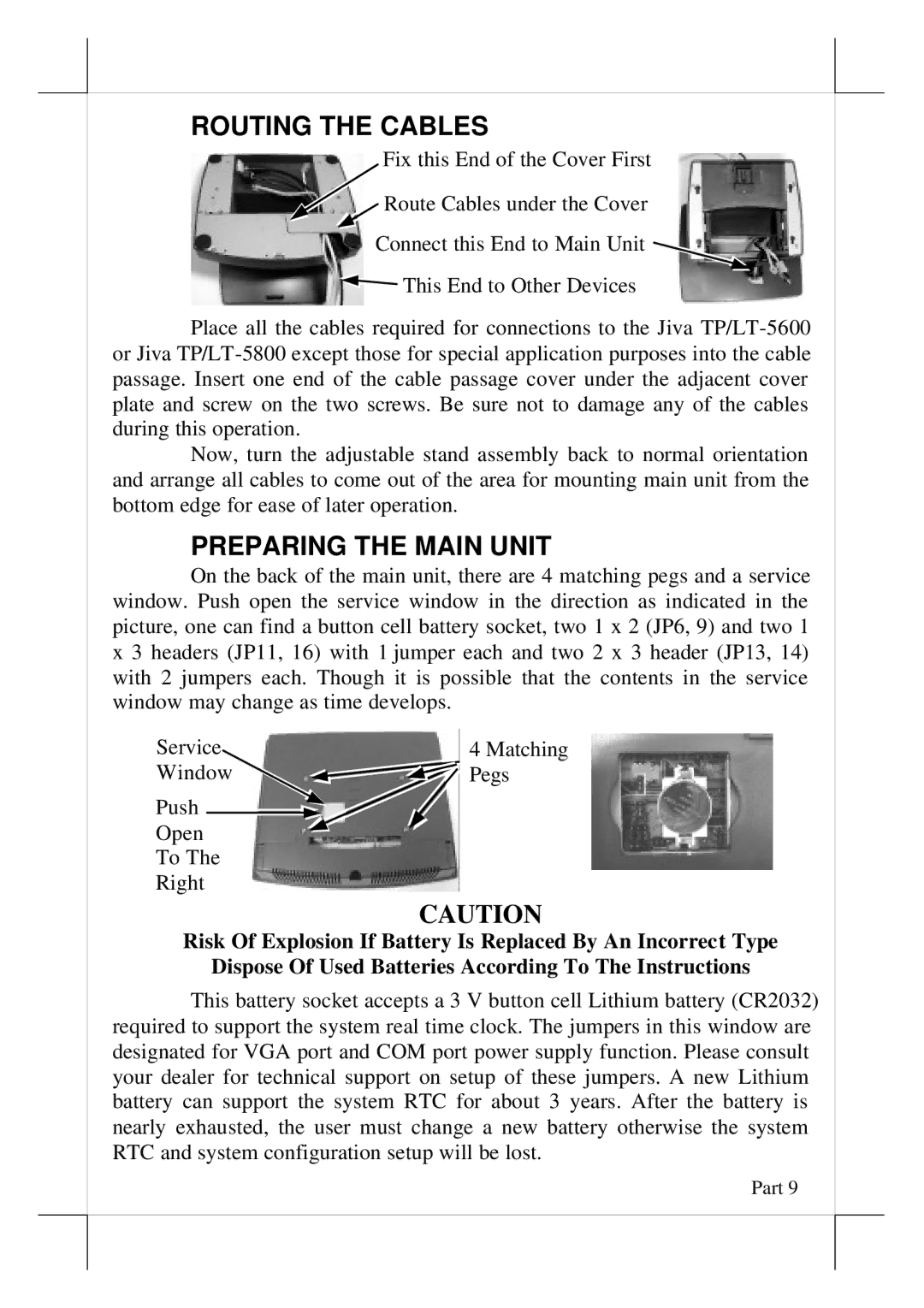 POSIFLEX Business Machines Touch Terminal, 5800, 5600 user manual Routing the Cables, Preparing the Main Unit 