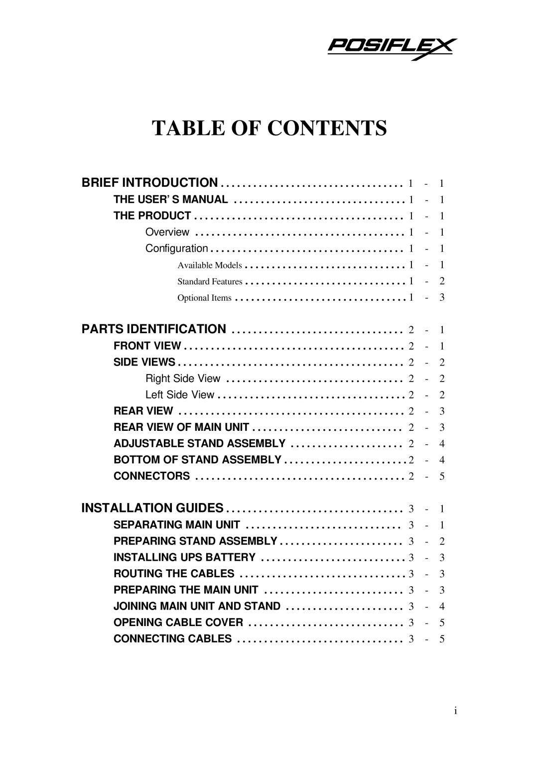 POSIFLEX Business Machines TP-5800, TP-5700 user manual Table of Contents 