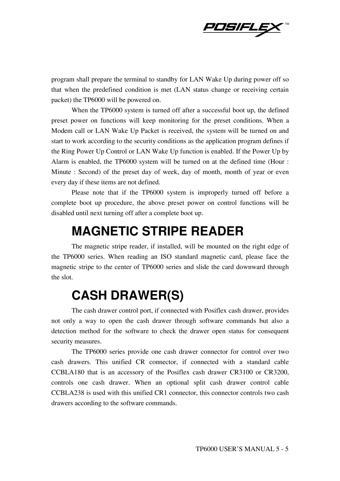 POSIFLEX Business Machines TP-6000 SERIES user manual Magnetic Stripe Reader, Cash Drawers 