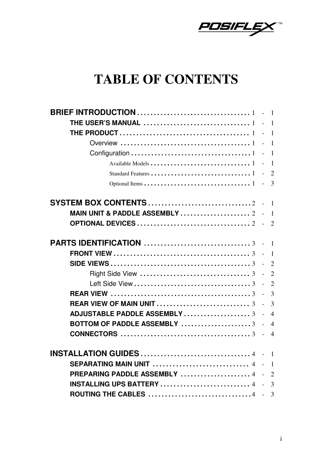 POSIFLEX Business Machines TP-6000 SERIES user manual Table of Contents 