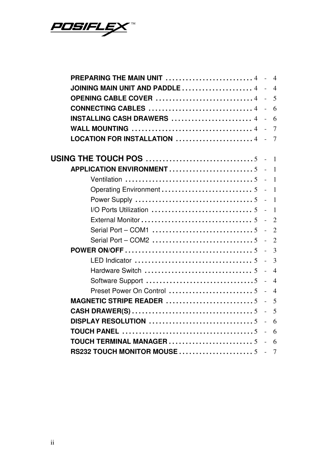 POSIFLEX Business Machines TP-6000 SERIES user manual Power ON/OFF 