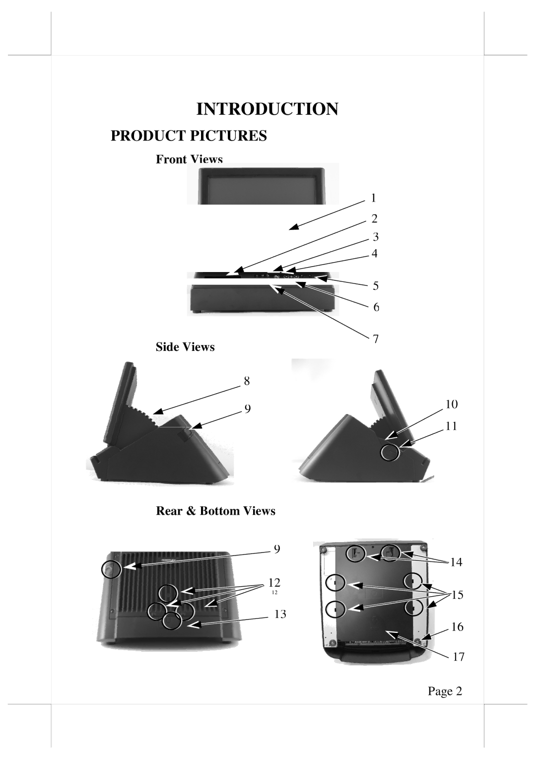 POSIFLEX Business Machines XP3300, XP3000 warranty Introduction, Front Views Side Views Rear & Bottom Views 