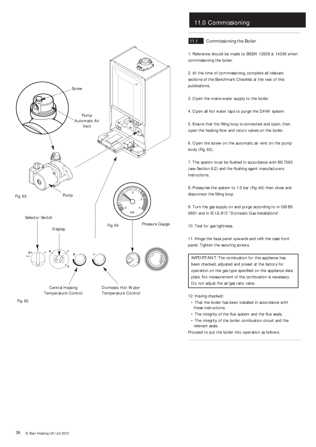 Potthof & Co 24kw Commissioning the Boiler, Screw Pump Automatic Air Vent, Selector Switch Display, Domestic Hot Water 