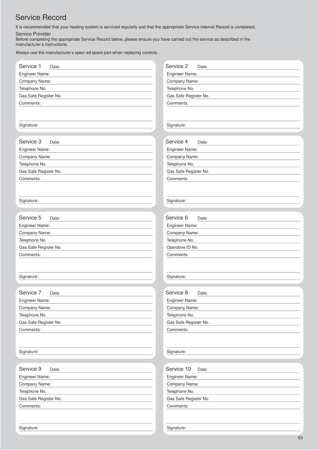 Potthof & Co 24kw, 33kw, 28kw manual Service Record 