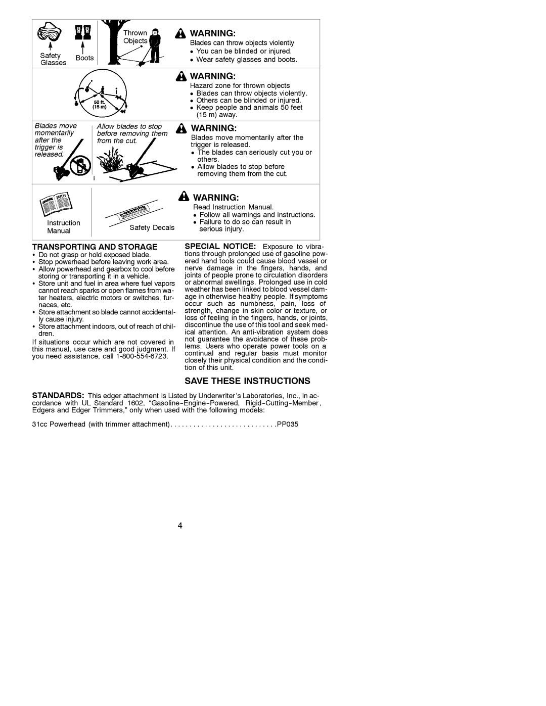 Poulan 1000E instruction manual Transporting and Storage, Released 