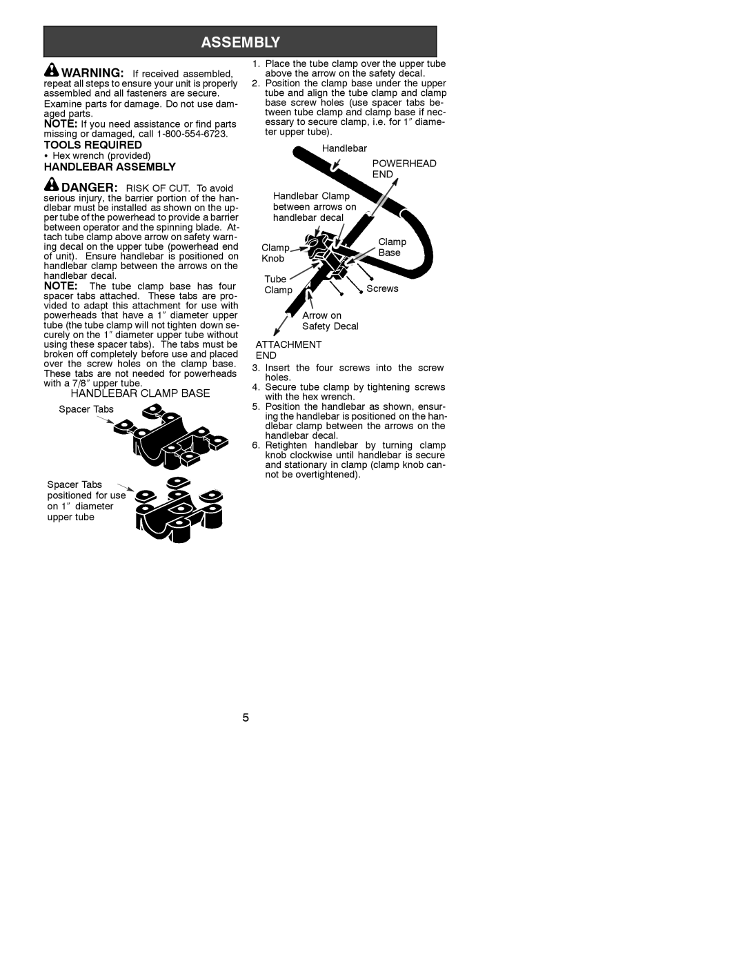 Poulan 1000E instruction manual Tools Required, Handlebar Assembly, Powerhead END, Attachment END 