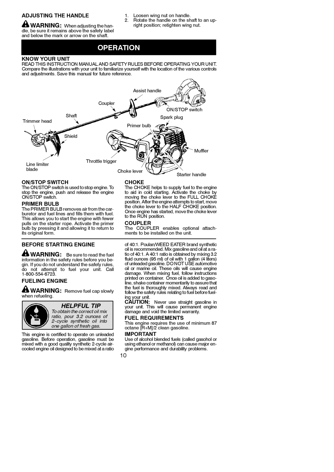 Poulan 115156226 instruction manual Operation 