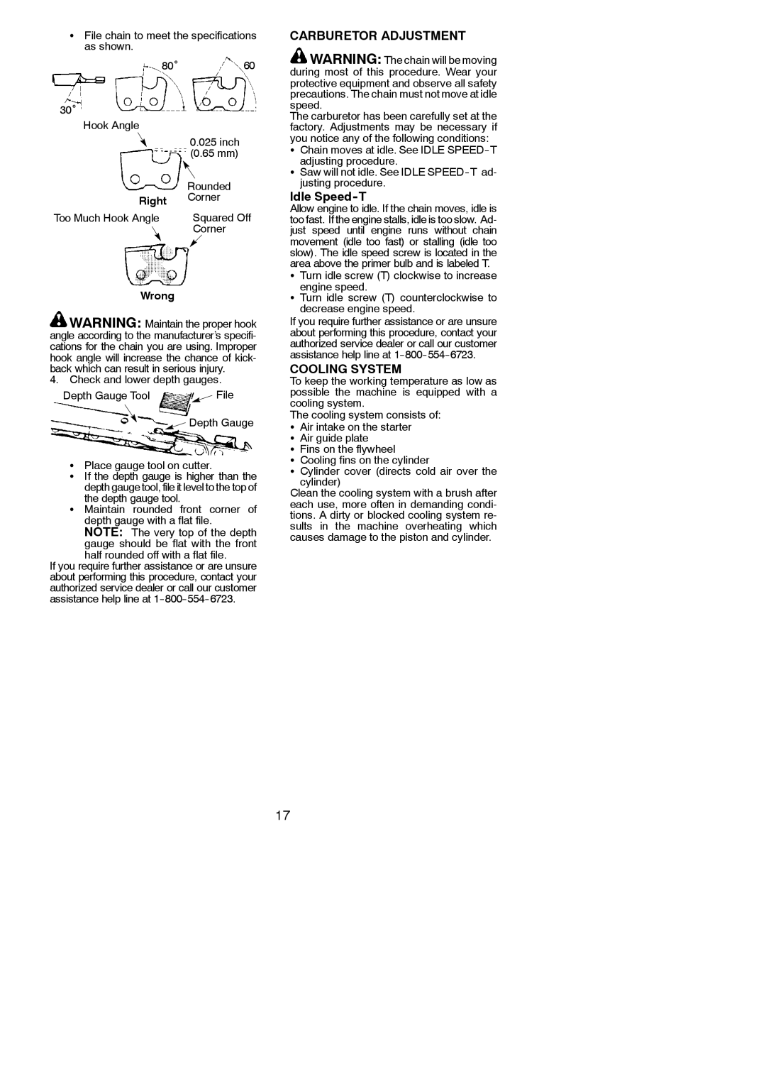 Poulan 115156526 instruction manual Carburetor Adjustment, Idle Speed-T, Cooling System, Right, Wrong 