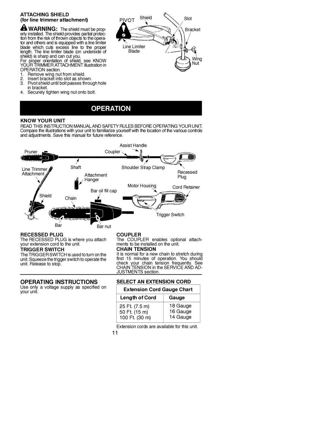 Poulan 115260526 instruction manual Operation 