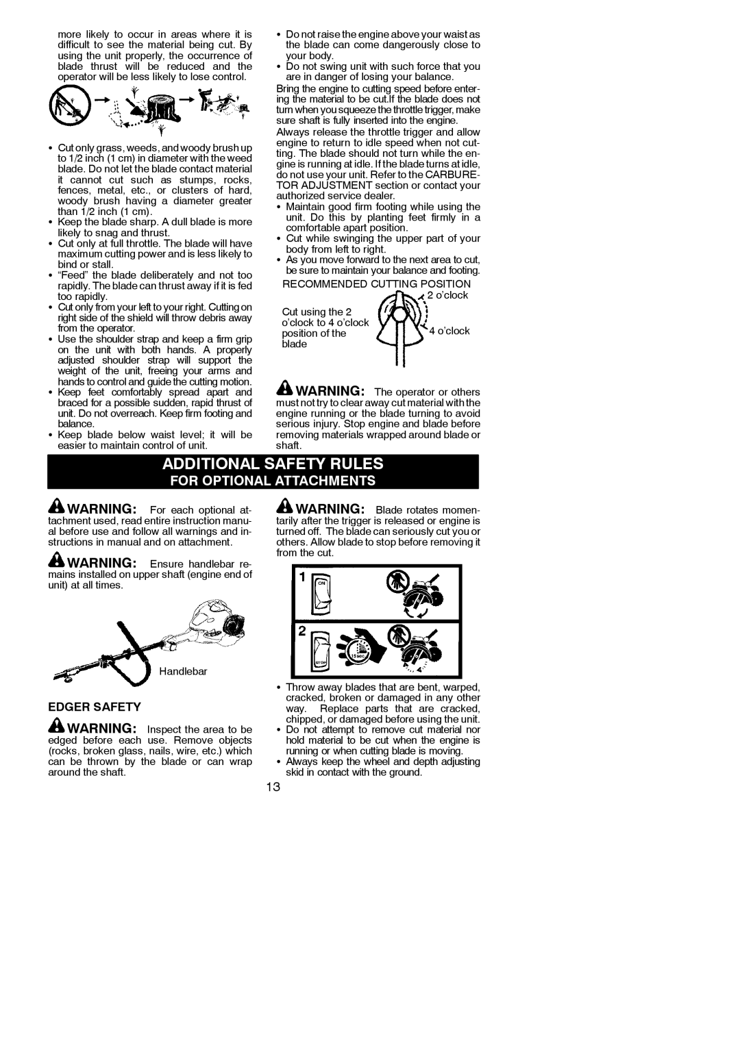 Poulan 952711880, 115274026 instruction manual Additional Safety Rules, Edger Safety 