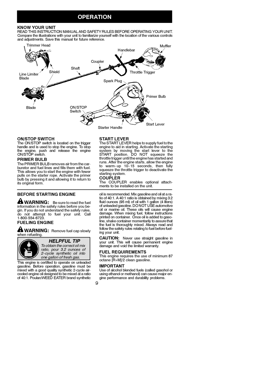 Poulan 952711880, 115274026 instruction manual Operation 