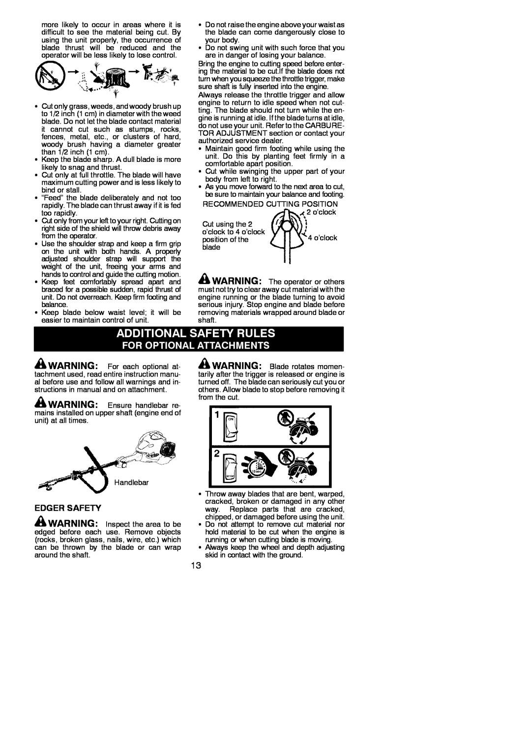 Poulan 952711880, 115274026 instruction manual Additional Safety Rules, For Optional Attachments, Edger Safety 