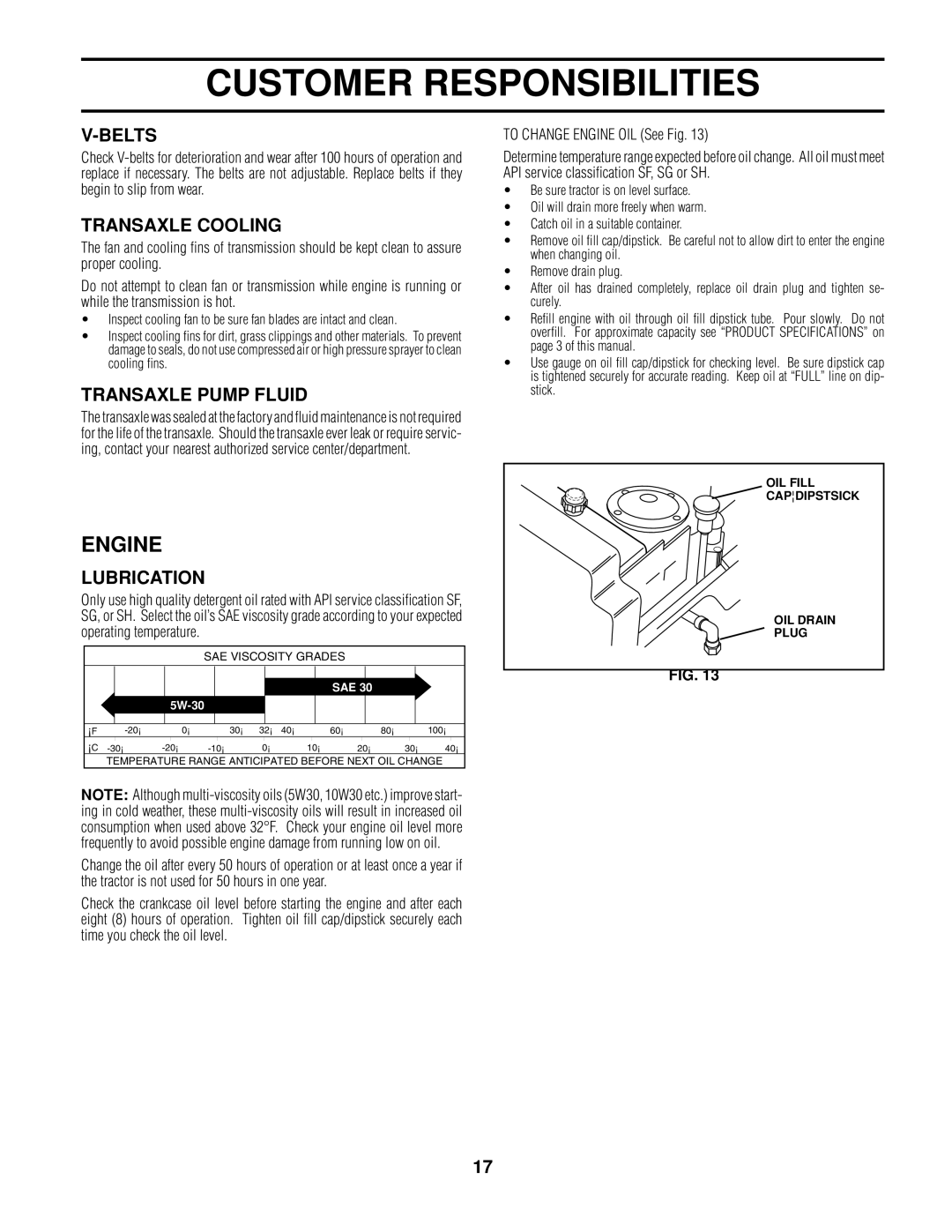 Poulan 161608 owner manual Engine, Belts, Transaxle Cooling, Transaxle Pump Fluid, Lubrication 