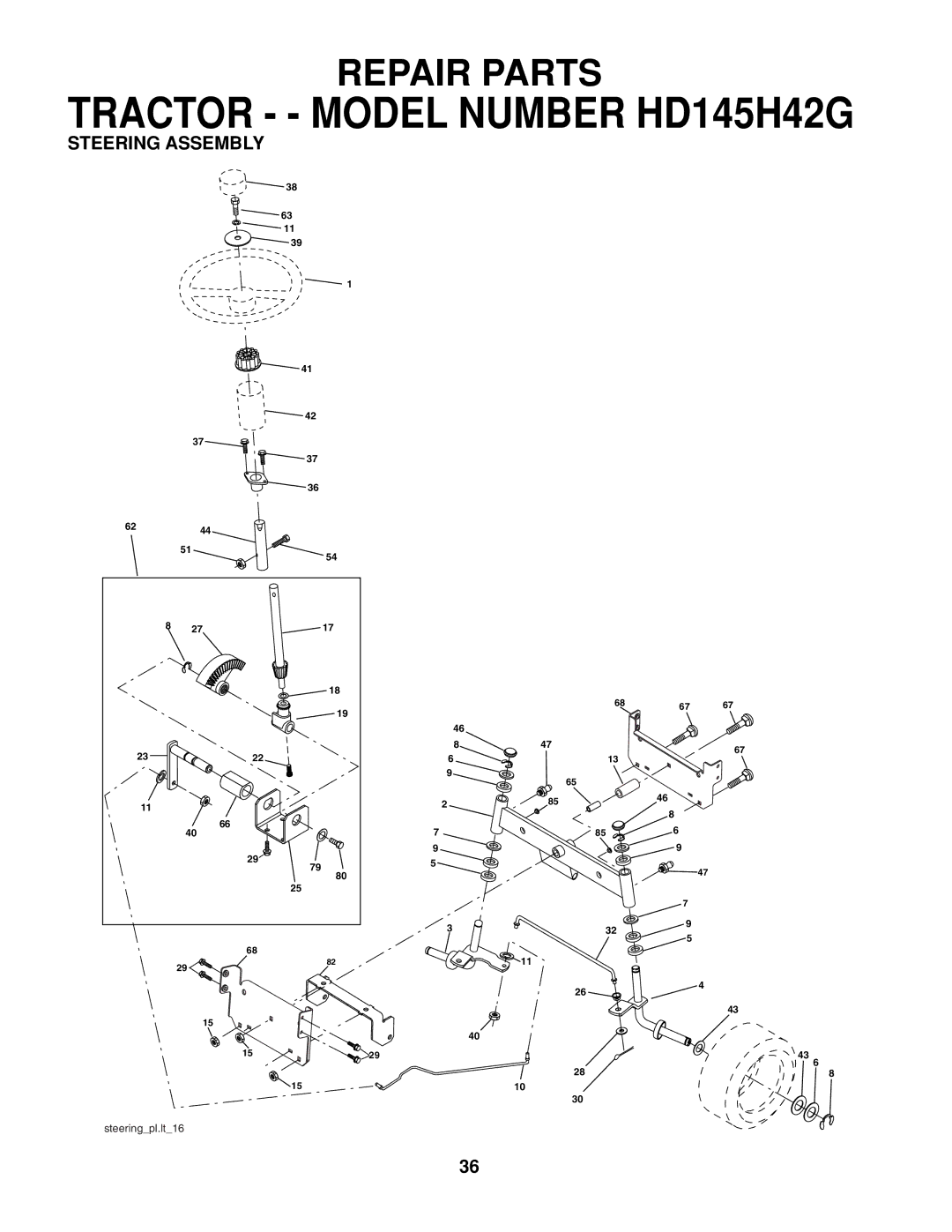 Poulan 161608 owner manual Steering Assembly 