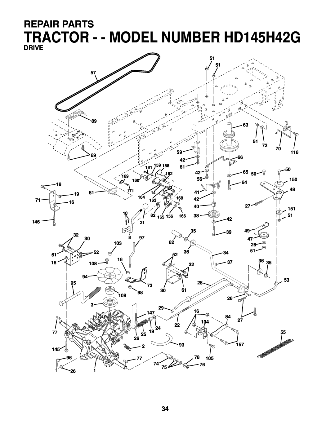 Poulan 161608 owner manual TRACTOR - - MODEL NUMBER HD145H42G, Repair Parts, Drive 