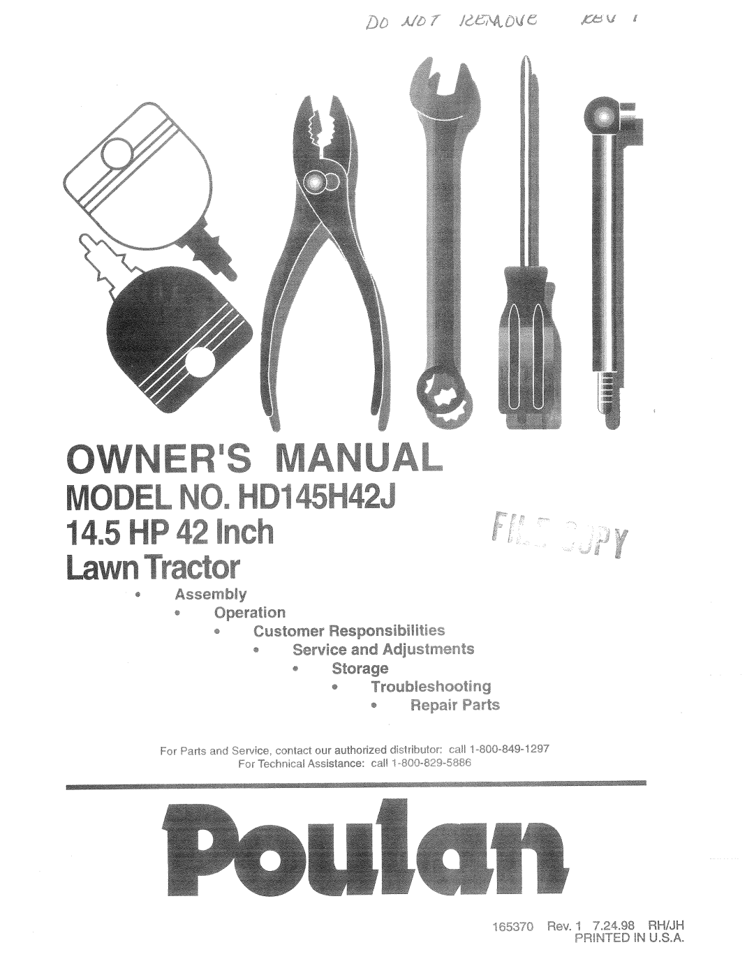 Poulan 165370 manual 