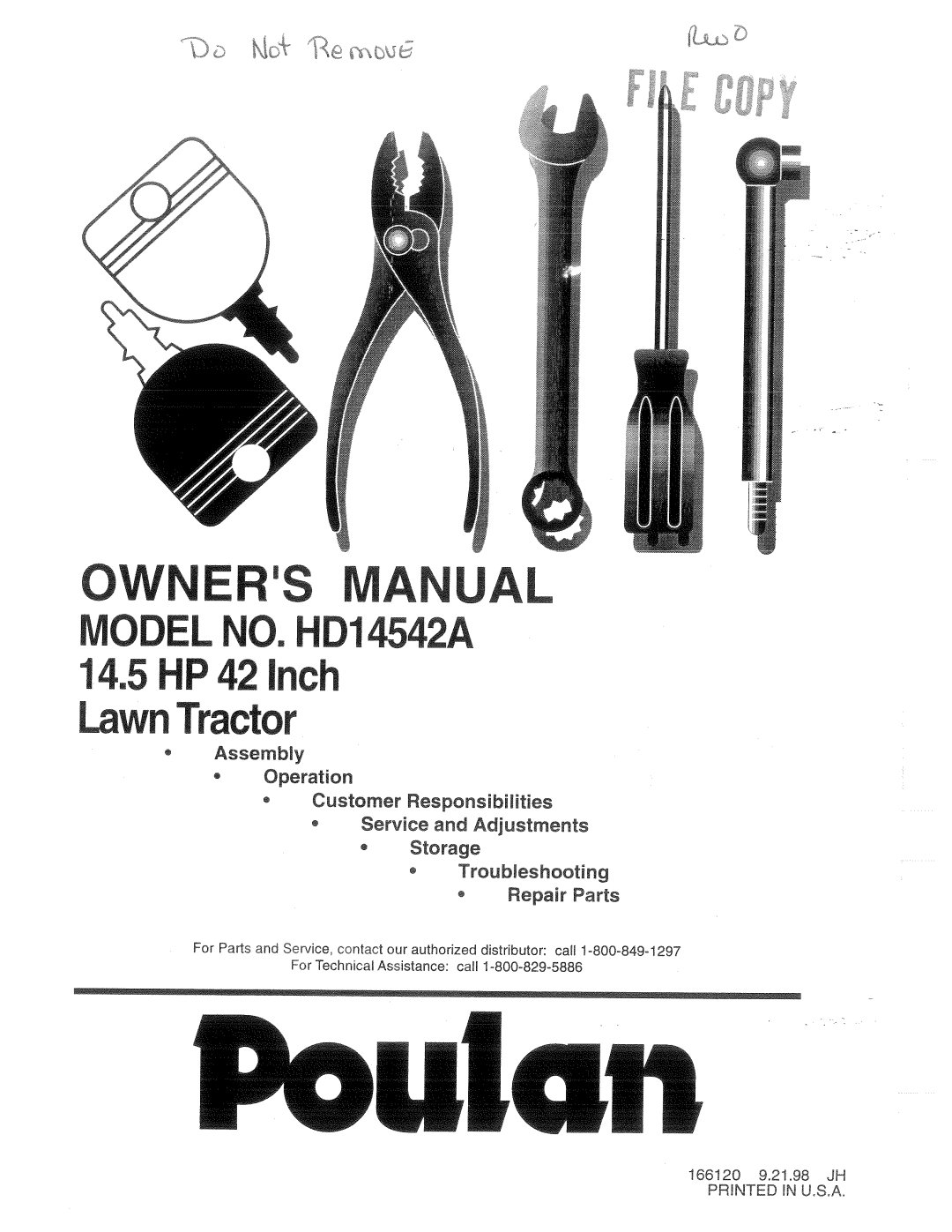 Poulan 166120 manual 