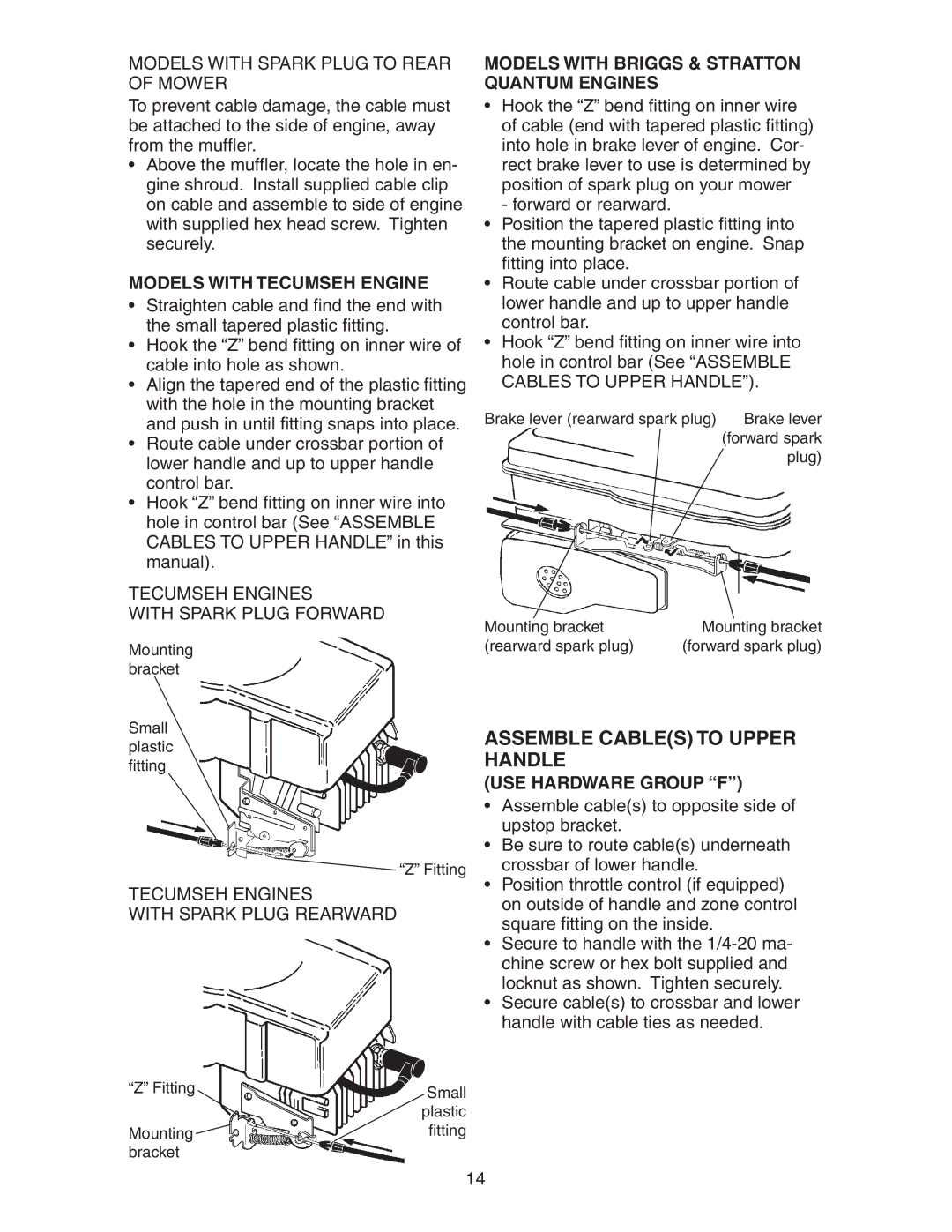 Poulan 172777 Assemble Cables to Upper Handle, Models with Tecumseh Engine, Models with Briggs & Stratton Quantum Engines 