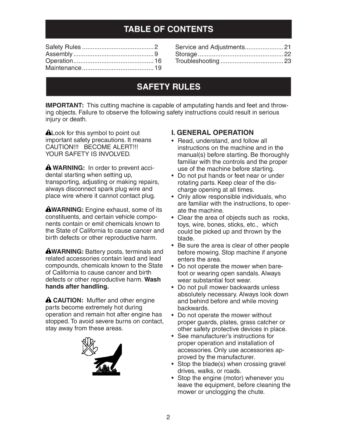 Poulan 172777 manual Table of Contents, Safety Rules 