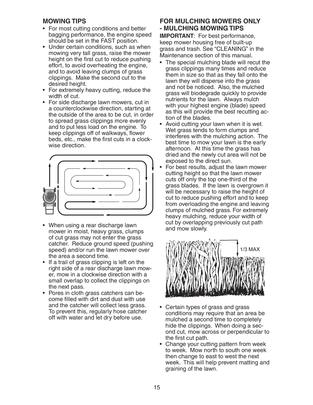 Poulan 172782 manual For Mulching Mowers only Mulching Mowing Tips 