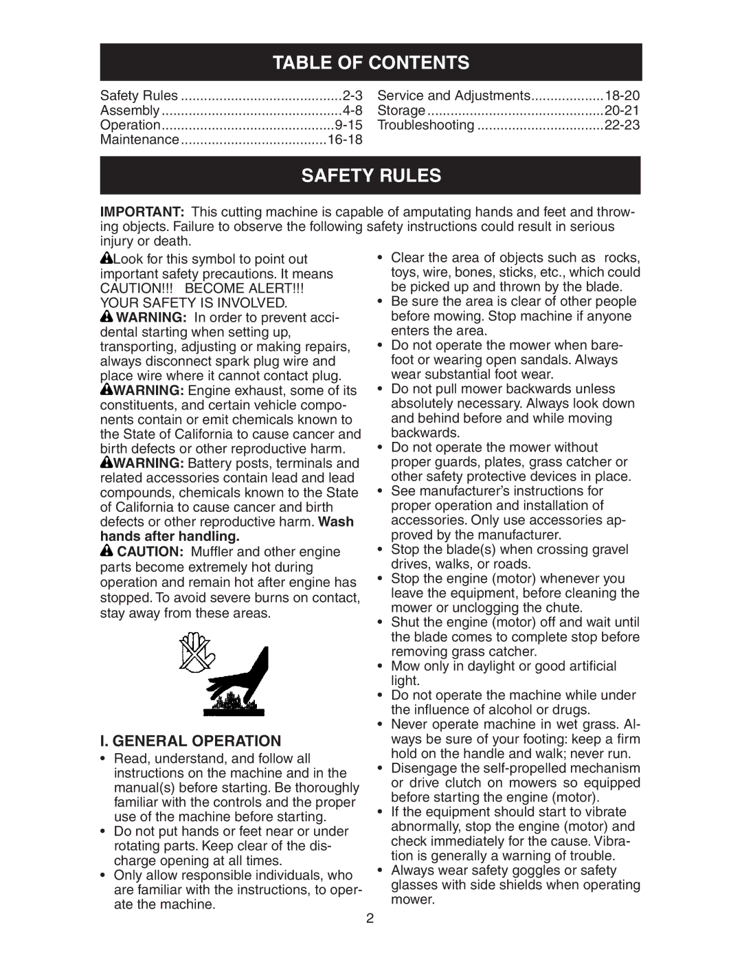 Poulan 172782 manual Table of Contents, Safety Rules 