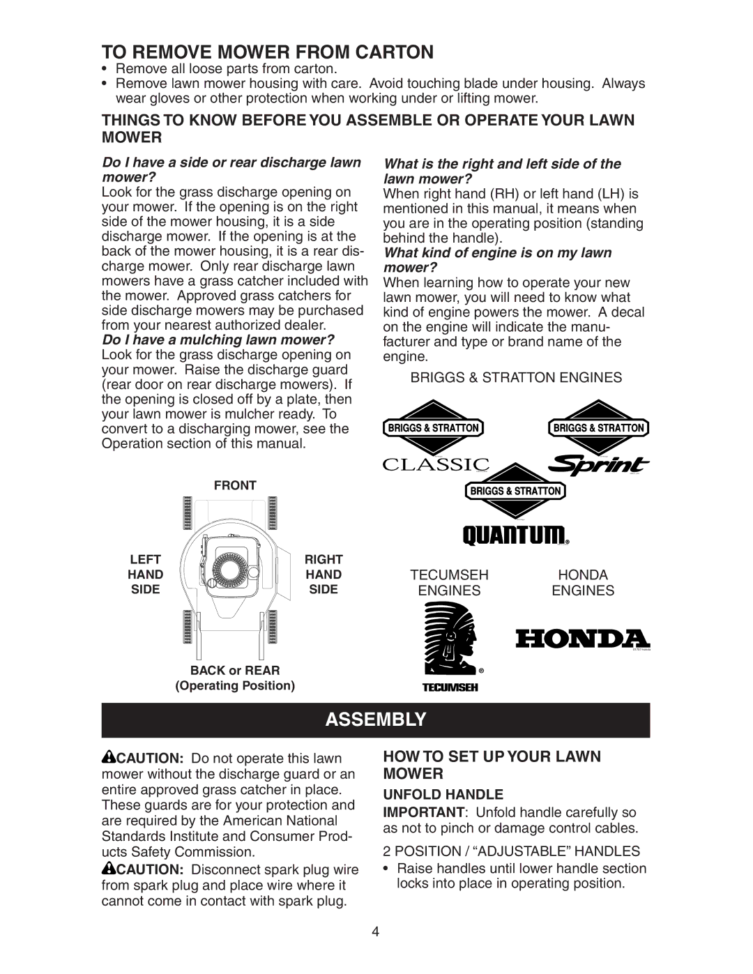 Poulan 172782 manual Assembly, HOW to SET UP Your Lawn Mower, Unfold Handle 