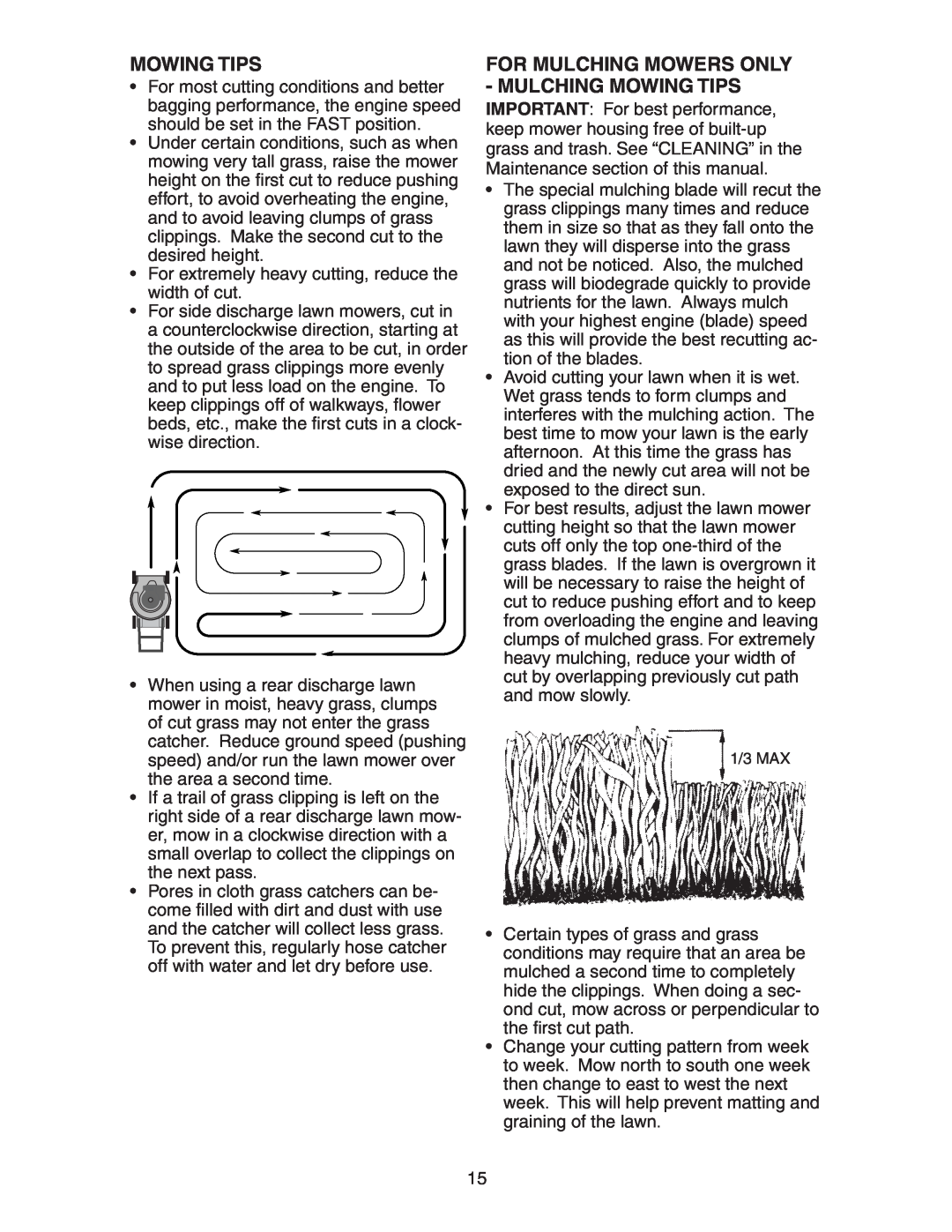 Poulan 172782 manual For Mulching Mowers Only - Mulching Mowing Tips 