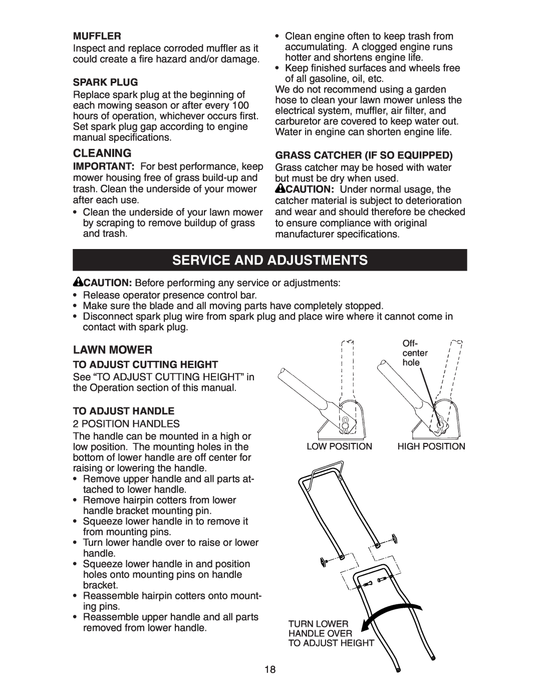 Poulan 172782 manual Service And Adjustments, Cleaning, Lawn Mower 