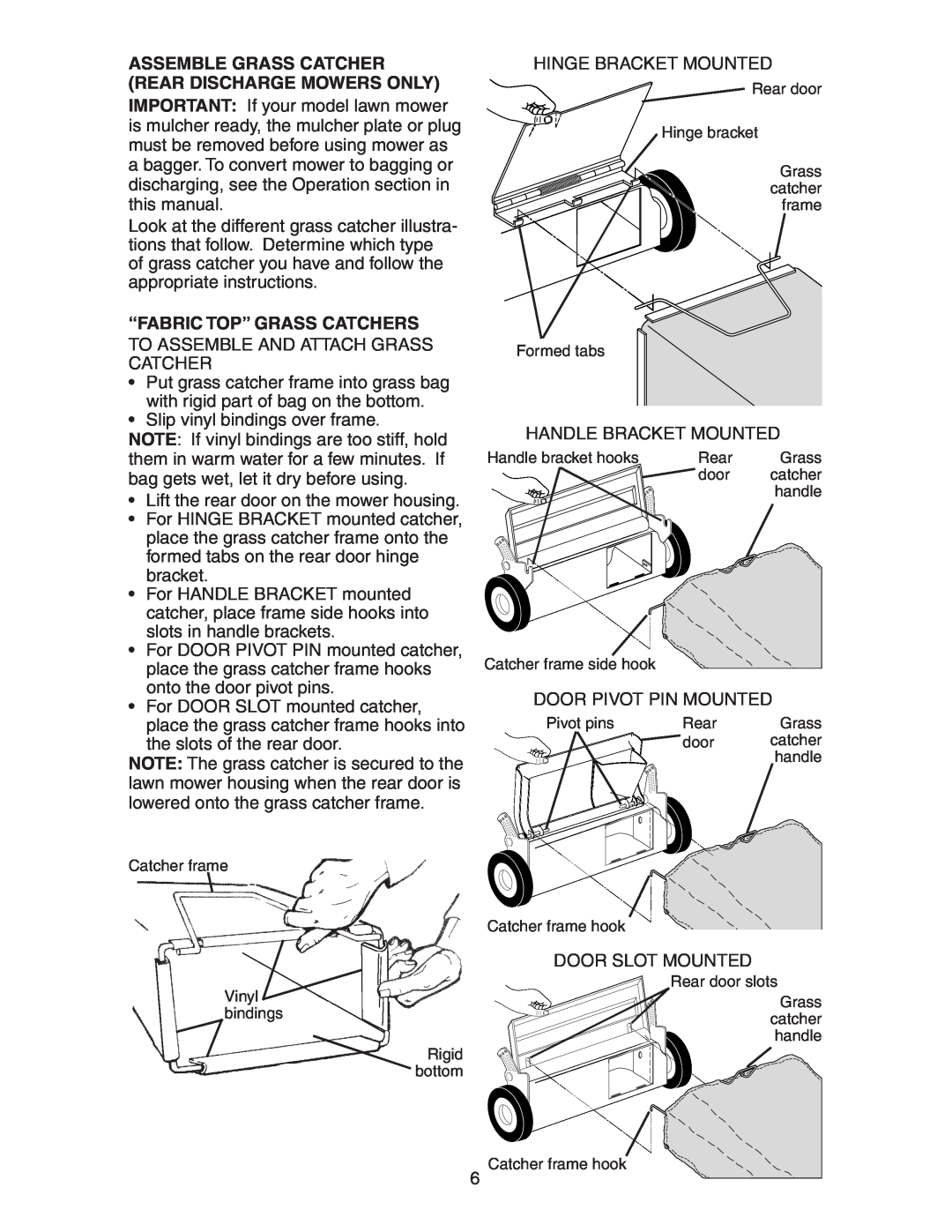 Poulan 172782 manual Assemble Grass Catcher Rear Discharge Mowers Only, “Fabric Top” Grass Catchers 