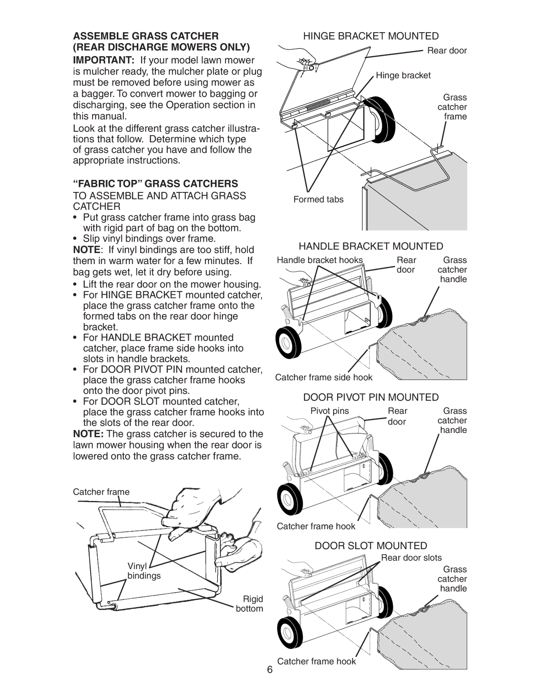 Poulan 172787 manual Assemble Grass Catcher Rear Discharge Mowers only, Fabric TOP Grass Catchers 