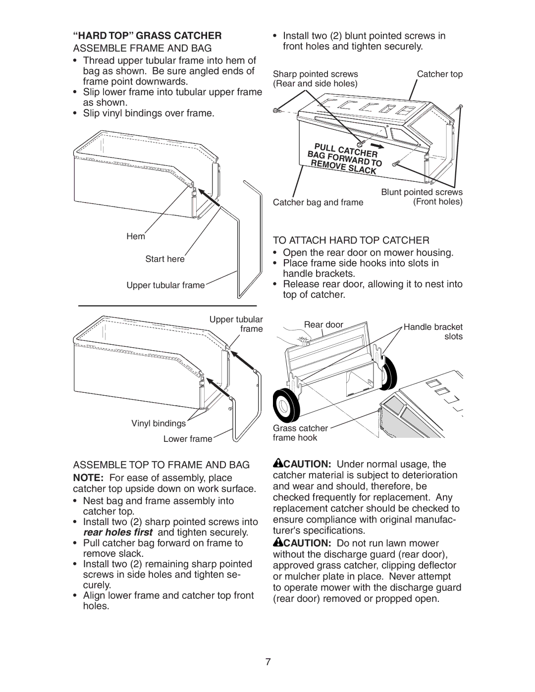 Poulan 172787 manual Hard TOP Grass Catcher, Assemble Frame and BAG, To Attach Hard TOP Catcher 