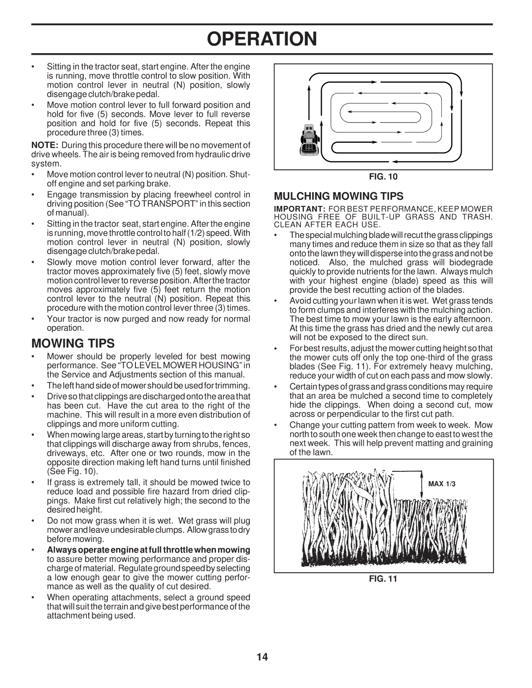 Poulan 173411 owner manual Mulching Mowing Tips 