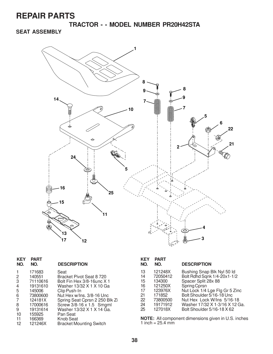 Poulan 173411 owner manual Seat Assembly 