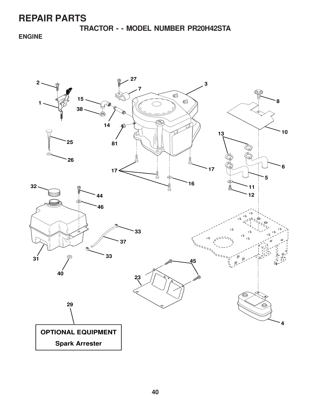 Poulan 173411 owner manual Engine Optional Equipment, Spark Arrester 