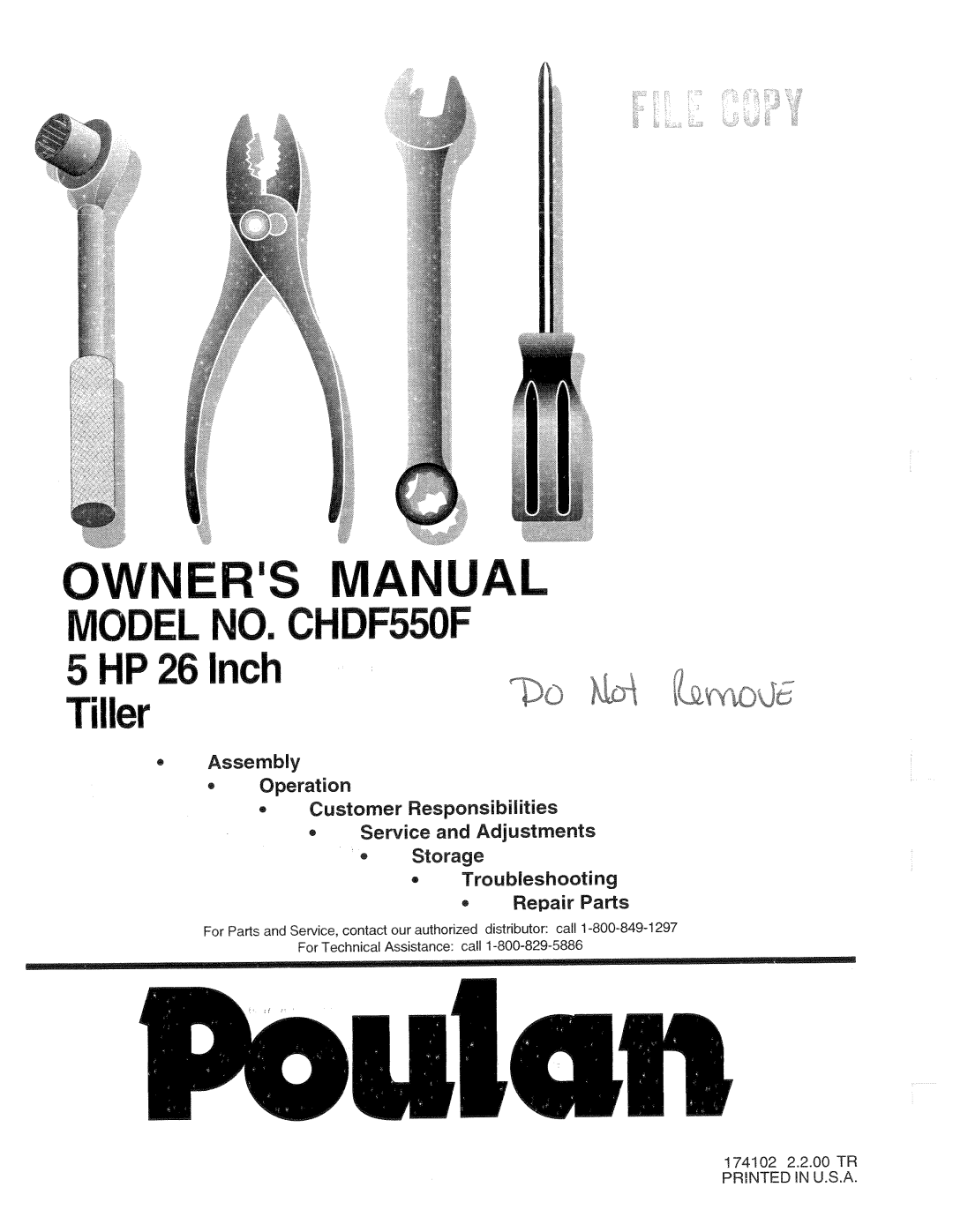 Poulan CHDF550F, 174102 manual 