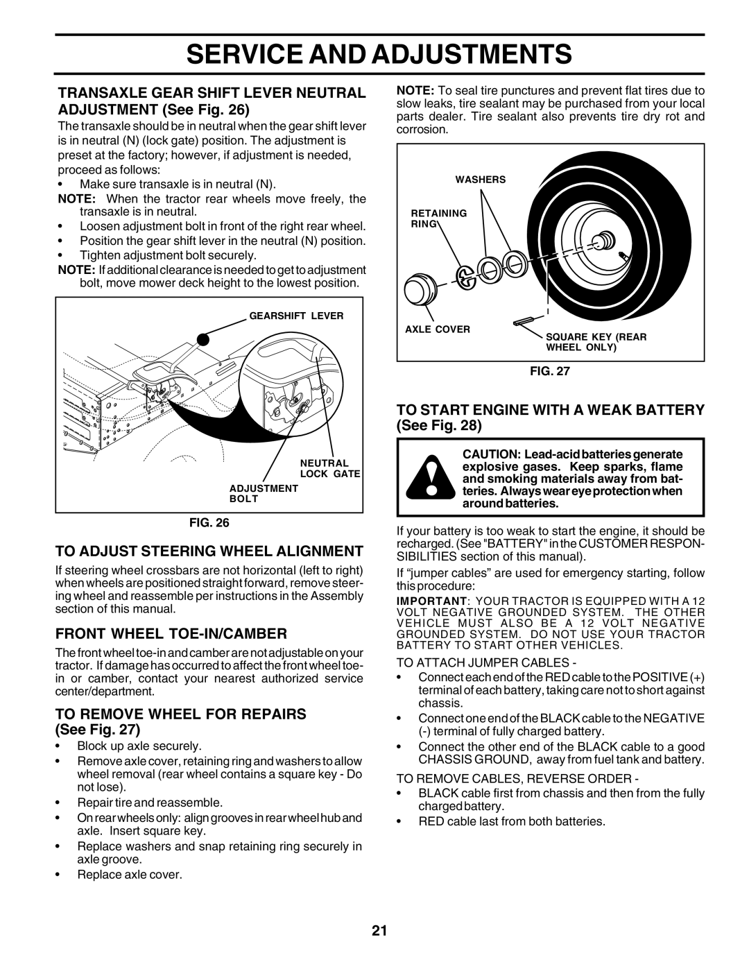 Poulan 175581 owner manual Transaxle Gear Shift Lever Neutral Adjustment See Fig, To Adjust Steering Wheel Alignment 