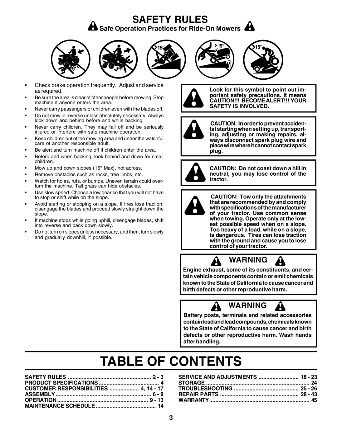 Poulan 175581 owner manual Table of Contents 