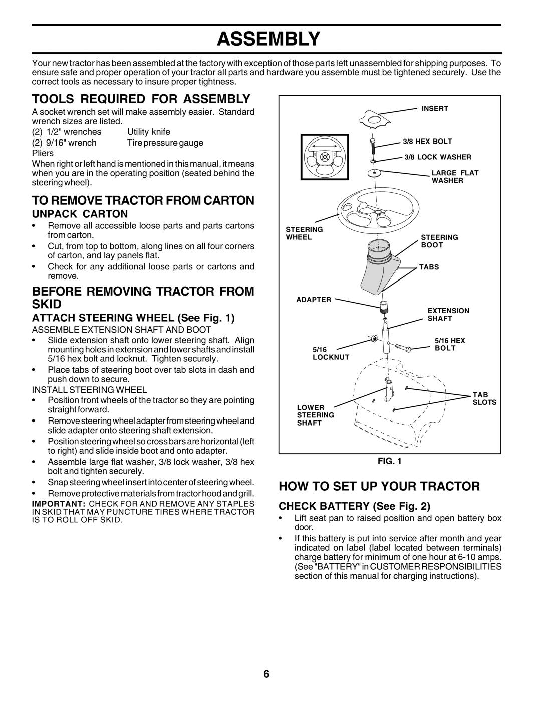 Poulan 175581 Tools Required for Assembly, To Remove Tractor from Carton, Before Removing Tractor from Skid, Unpack Carton 