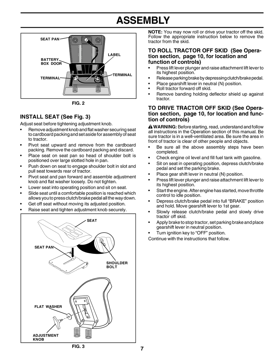 Poulan 175581 owner manual Install Seat See Fig 