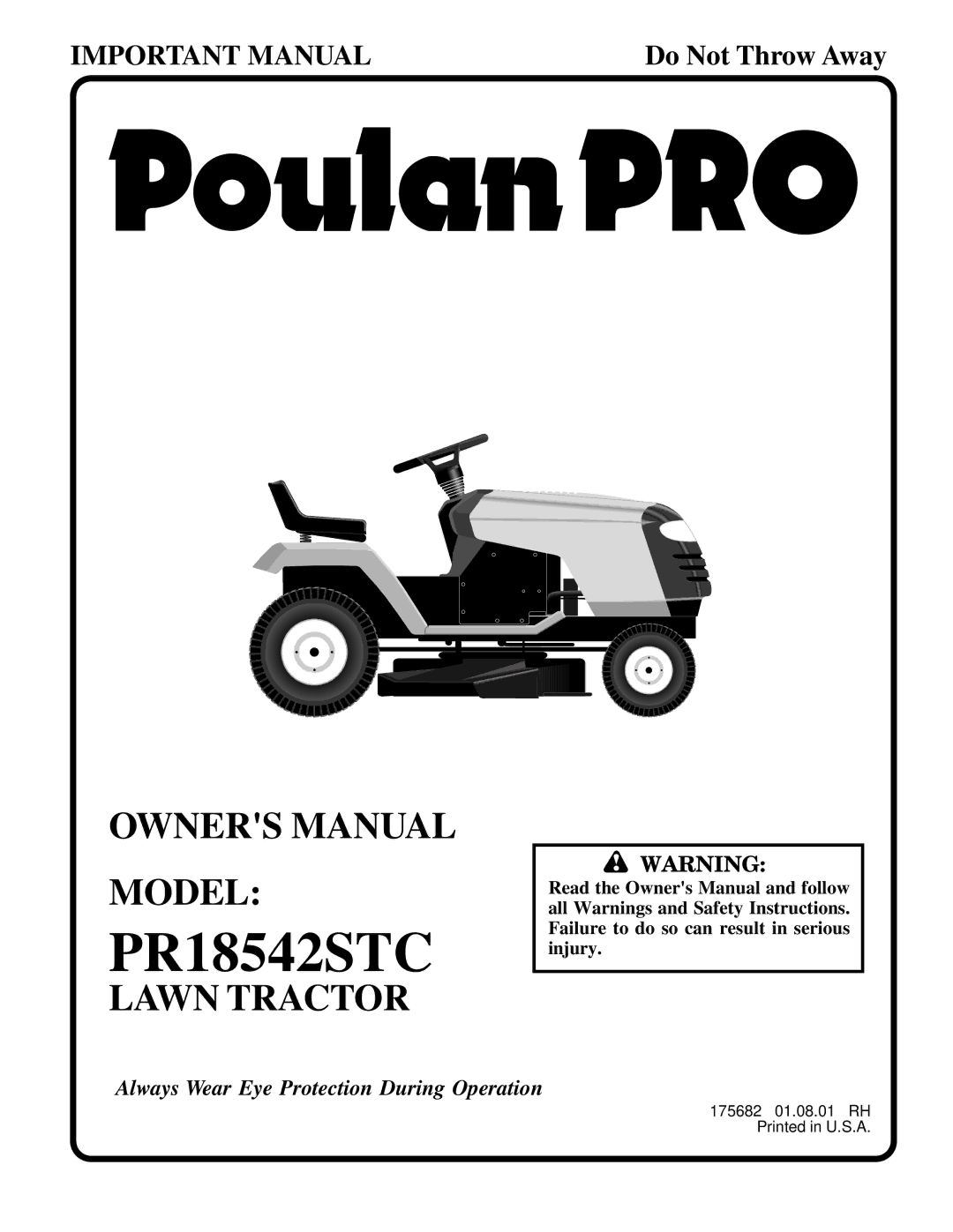 Poulan 175682 owner manual PR18542STC 