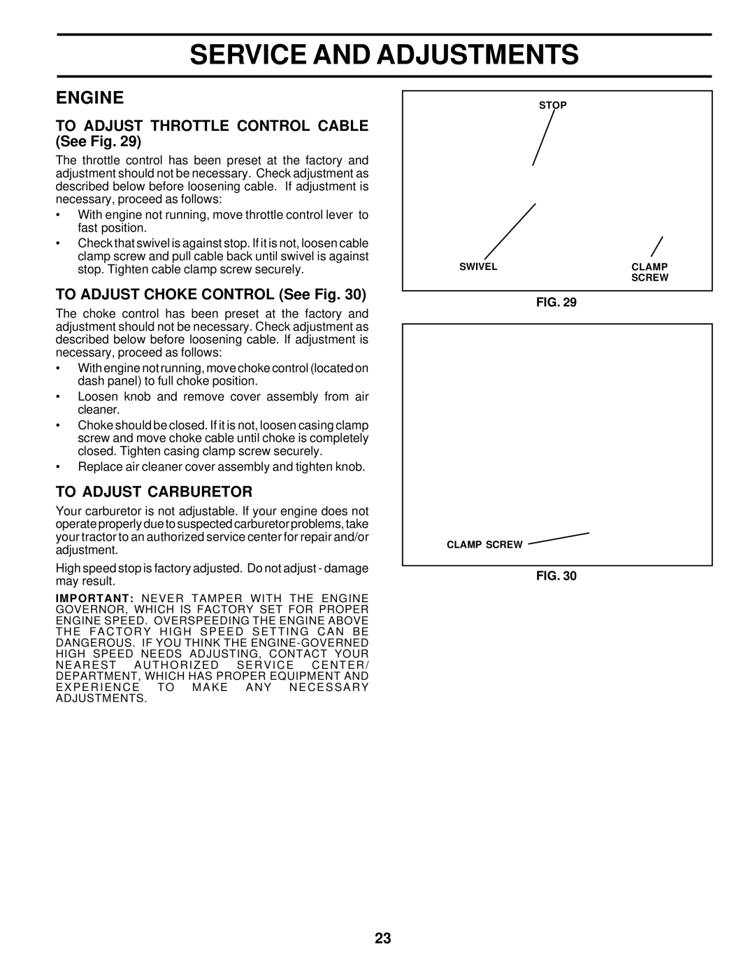 Poulan 175682 owner manual To Adjust Throttle Control Cable See Fig, To Adjust Choke Control See Fig, To Adjust Carburetor 