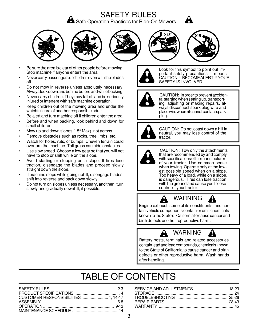 Poulan 175682 owner manual Table of Contents 