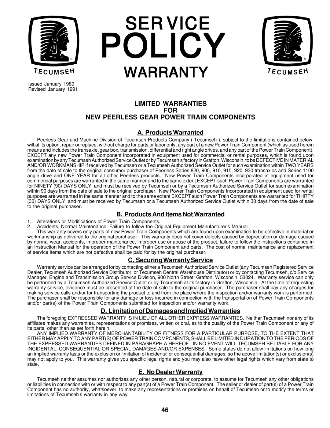 Poulan 175682 owner manual Policy 