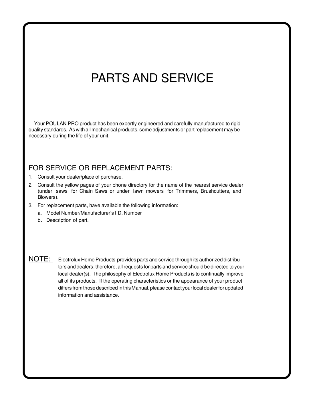 Poulan 175682 owner manual Parts and Service 