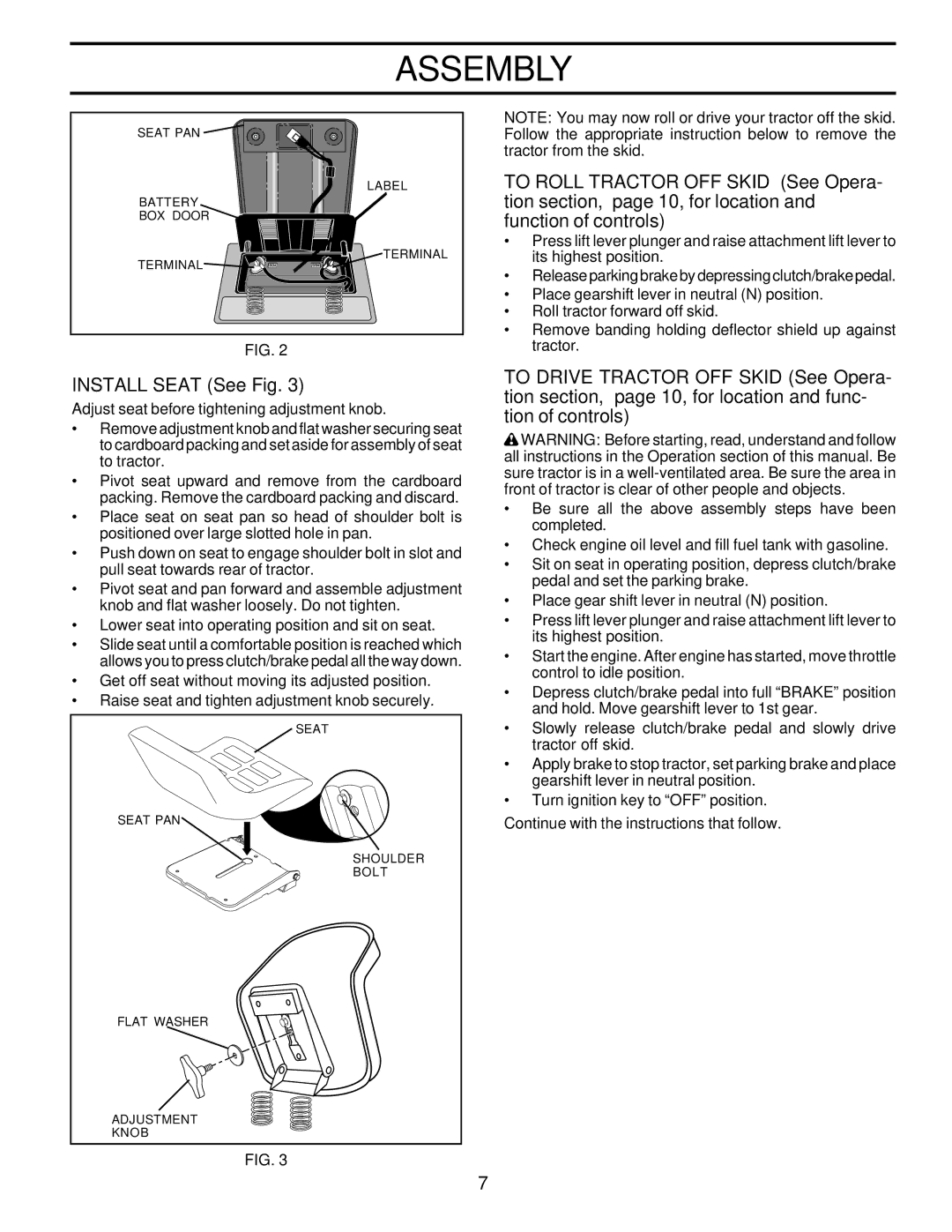 Poulan 175682 owner manual Install Seat See Fig 