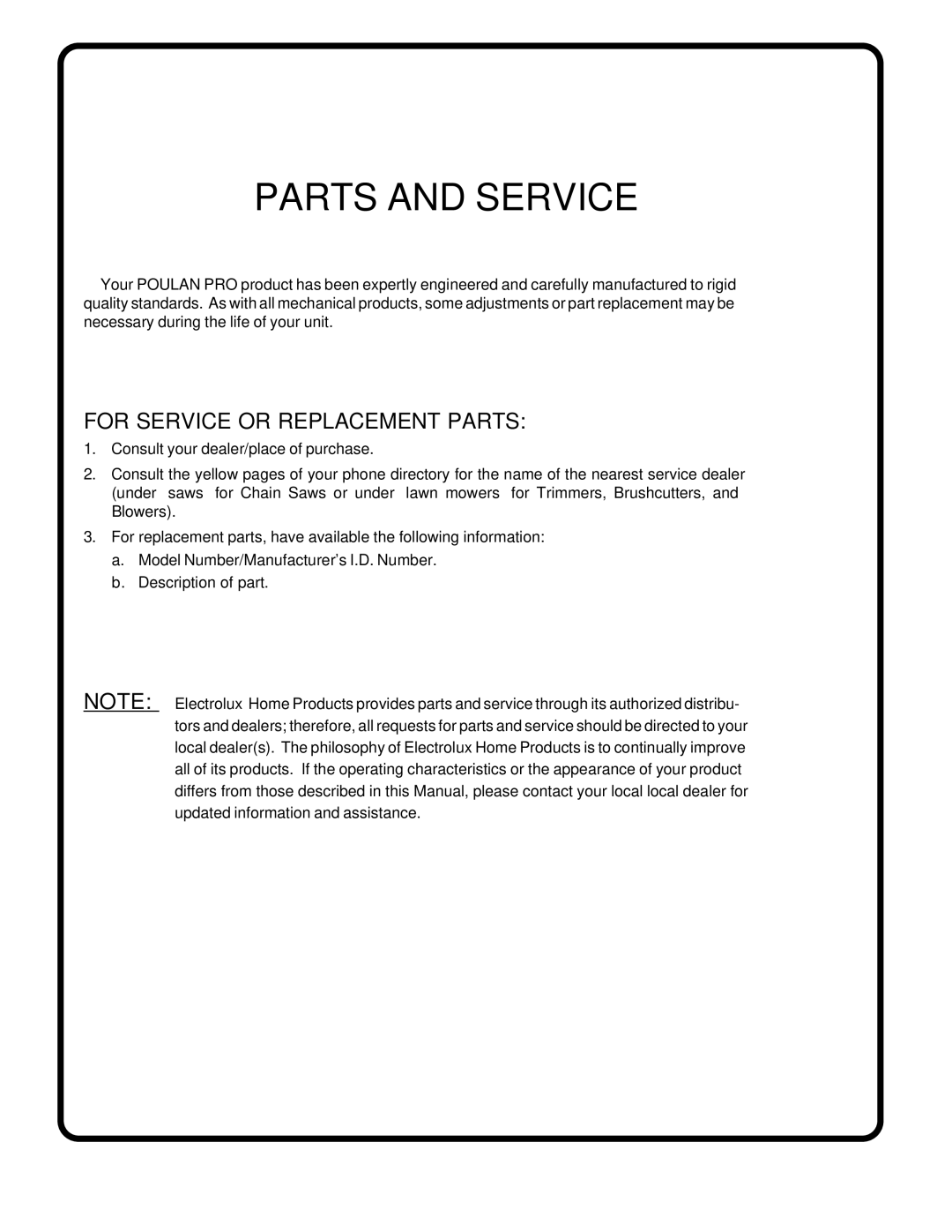 Poulan 175718 owner manual Parts and Service 