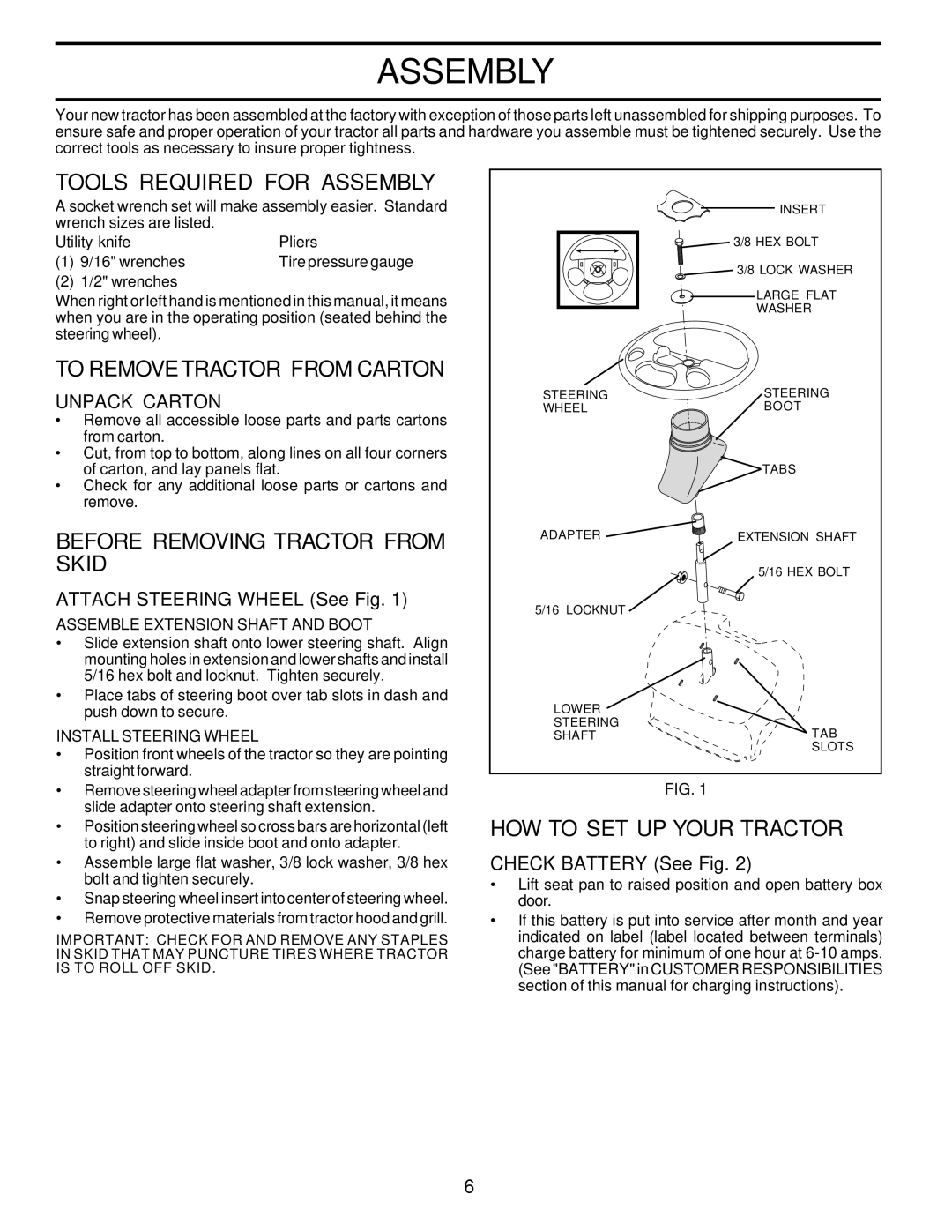 Poulan 175718 Tools Required for Assembly, To Remove Tractor from Carton, Before Removing Tractor from Skid 