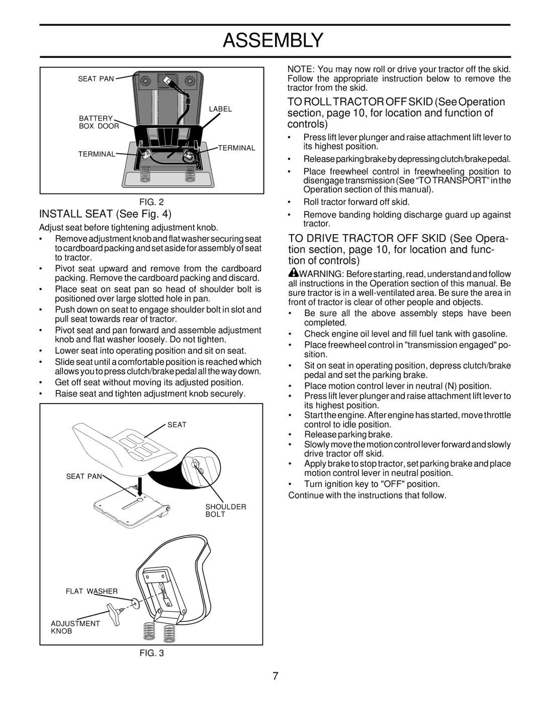 Poulan 175718 owner manual Install Seat See Fig 