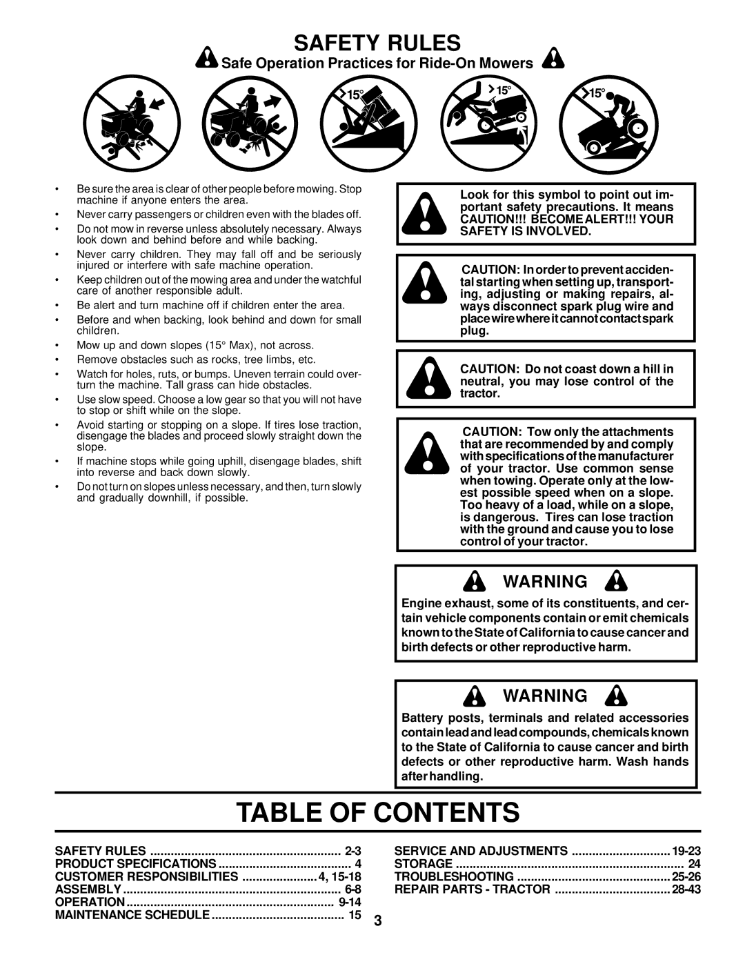 Poulan 176085 owner manual Table of Contents 