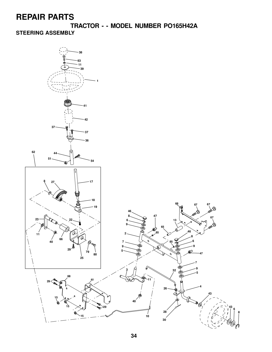 Poulan 176085 owner manual Steering Assembly 